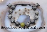 CGB9828 12mm round black labradorite & China jade adjustable bracelets