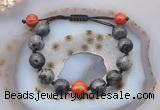 CGB9832 12mm round black labradorite & red banded agate adjustable bracelets