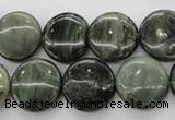 CGH18 15.5 inches 12mm flat round green hair stone beads wholesale