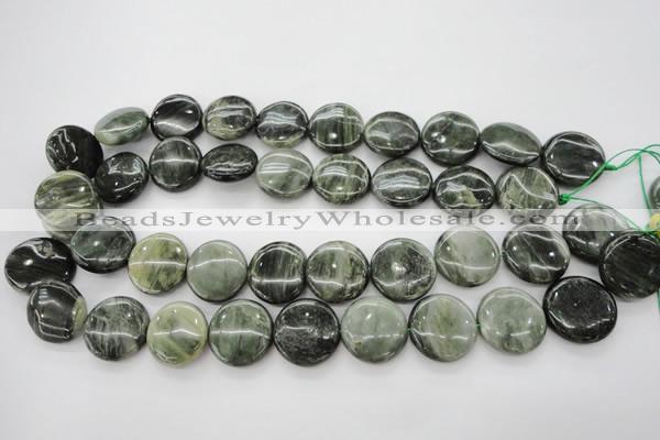 CGH21 15.5 inches 18mm flat round green hair stone beads wholesale