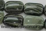 CGH30 15.5 inches 18*25mm rectangle green hair stone beads wholesale