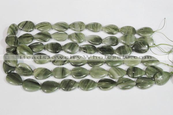 CGH55 15.5 inches 15*20mm flat teardrop green hair stone beads