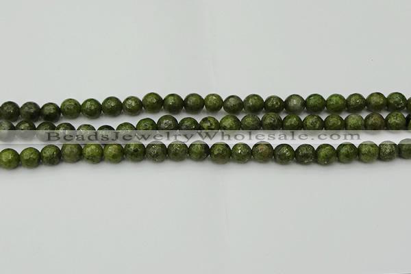 CGJ460 15.5 inches 4mm faceted round green jasper beads wholesale