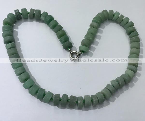 CGN180 20 inches 7*12mm - 9*12mm tyre matte green aventurine necklaces