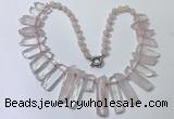 CGN186 23 inches 8*20mm - 11*60mm rose quartz stick necklaces