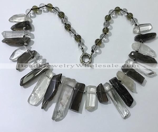 CGN190 8*20mm - 11*60mm white crystal & smoky quartz stick necklaces