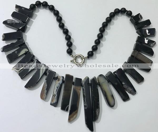 CGN192 23 inches 8*20mm - 11*60mm black agate stick necklaces