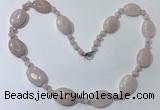 CGN200 22 inches 6mm round & 18*25mm oval rose quartz necklaces