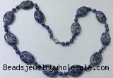 CGN208 22 inches 6mm round & 18*25mm oval blue spot stone necklaces