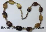 CGN233 22 inches 6mm round & 18*25mm rectangle agate necklaces