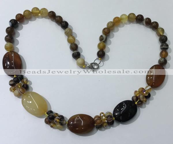 CGN272 18.5 inches 8mm round & 18*25mm oval agate beaded necklaces