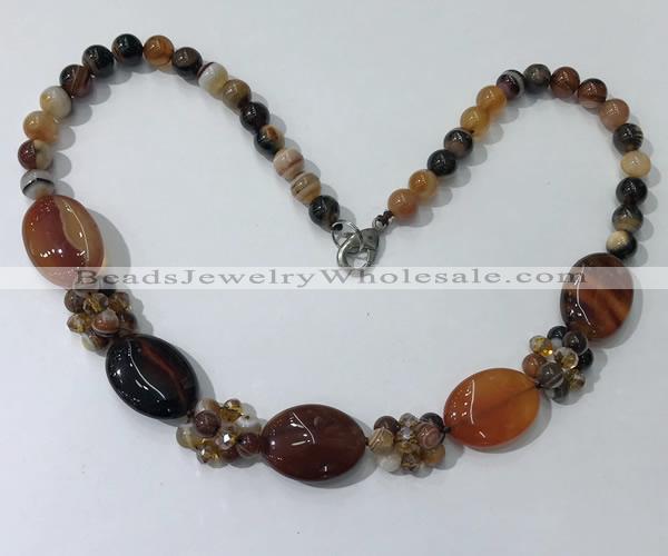 CGN273 18.5 inches 8mm round & 18*25mm oval agate beaded necklaces