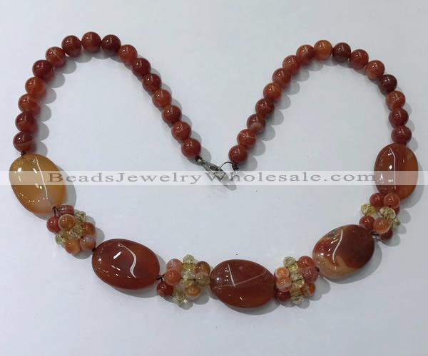 CGN275 18.5 inches 8mm round & 18*25mm oval agate beaded necklaces