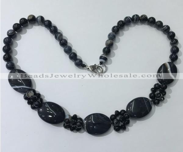 CGN278 18.5 inches 8mm round & 18*25mm oval agate beaded necklaces