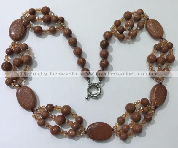 CGN292 24.5 inches chinese crystal & goldstone beaded necklaces