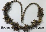 CGN308 27.5 inches chinese crystal & yellow tiger eye beaded necklaces
