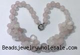 CGN370 19.5 inches round & chips rose quartz beaded necklaces