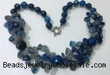 CGN379 19.5 inches round & chips blue agate beaded necklaces