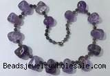 CGN441 21.5 inches freeform amethyst gemstone beaded necklaces