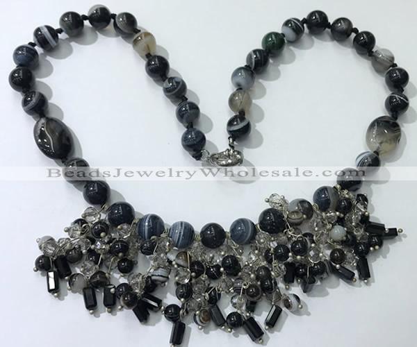 CGN477 21.5 inches chinese crystal & striped agate beaded necklaces