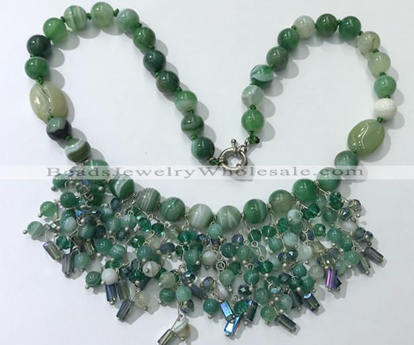 CGN485 21.5 inches chinese crystal & striped agate beaded necklaces