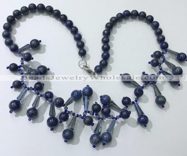 CGN505 21 inches chinese crystal & lapis lazuli beaded necklaces