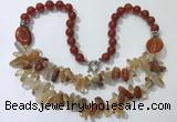 CGN520 23.5 inches chinese crystal & red agate beaded necklaces