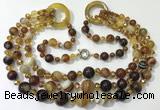 CGN621 24 inches chinese crystal & striped agate beaded necklaces