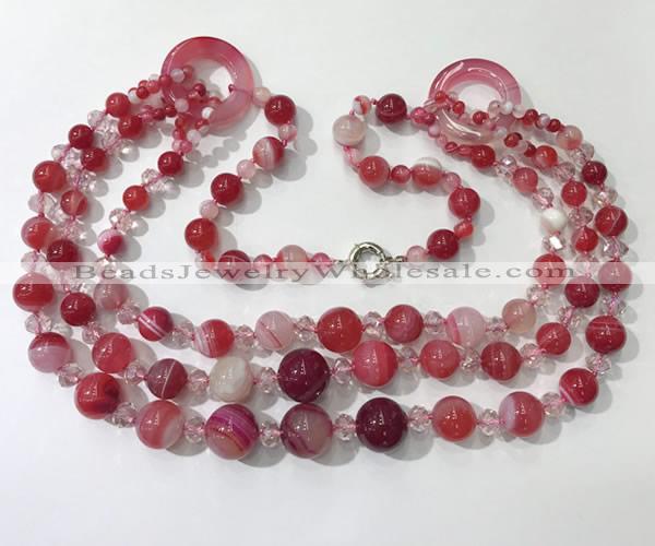 CGN624 24 inches chinese crystal & striped agate beaded necklaces