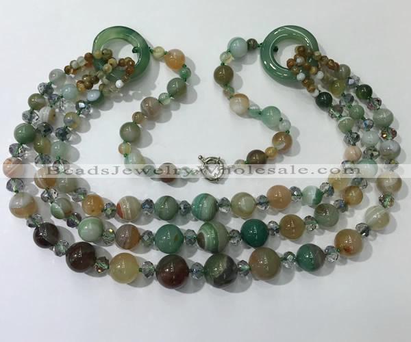 CGN628 24 inches chinese crystal & striped agate beaded necklaces