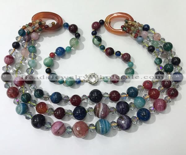 CGN643 24 inches chinese crystal & striped agate beaded necklaces