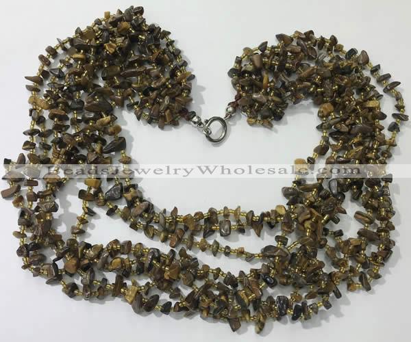 CGN747 19.5 inches stylish 8 rows yellow tiger eye chips necklaces