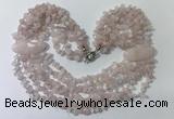 CGN755 20 inches stylish 6 rows rose quartz chips necklaces