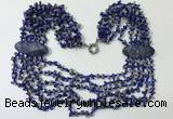 CGN769 20 inches stylish 6 rows lapis Lazuli chips necklaces