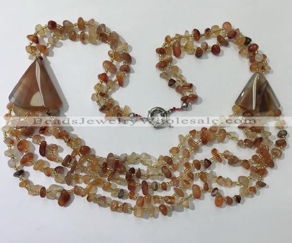 CGN783 23.5 inches stylish red agate gemstone chips necklaces