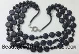 CGN801 23.5 inches stylish 3 rows round & coin blue goldstone necklaces