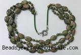 CGN802 23.5 inches stylish 3 rows round & oval unakite necklaces