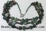 CGN807 23.5 inches 3 rows chinese crystal & Indian agate necklaces