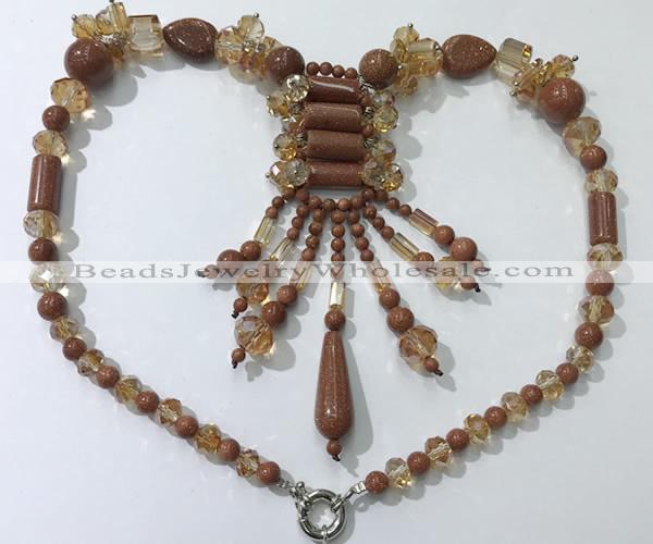 CGN812 19.5 inches chinese crystal & goldstone statement necklaces