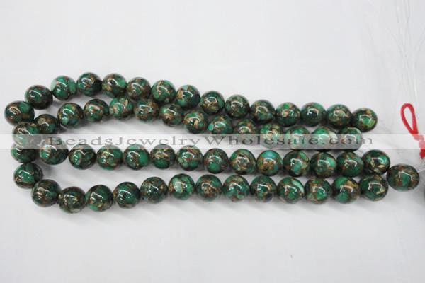 CGO105 15.5 inches 14mm round gold green color stone beads