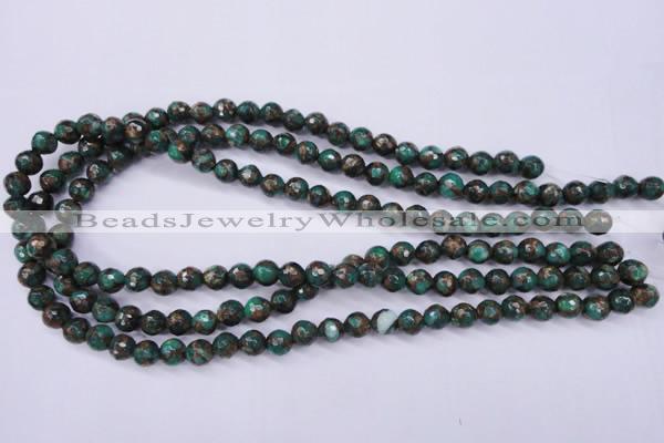 CGO112 15.5 inches 8mm faceted round gold green color stone beads