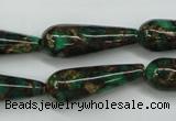 CGO130 15.5 inches 8*20mm teardrop gold green color stone beads