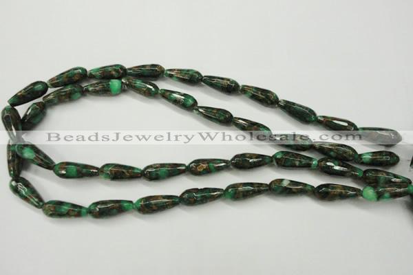 CGO136 15.5 inches 10*30mm faceted teardrop gold green color stone beads