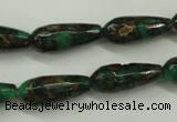 CGO137 15.5 inches 12*40mm faceted teardrop gold green color stone beads