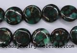 CGO140 15.5 inches 12mm flat round gold green color stone beads