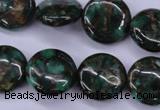 CGO142 15.5 inches 16mm flat round gold green color stone beads