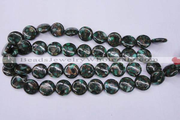 CGO144 15.5 inches 20mm flat round gold green color stone beads