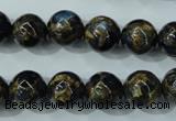 CGO164 15.5 inches 12mm round gold blue color stone beads