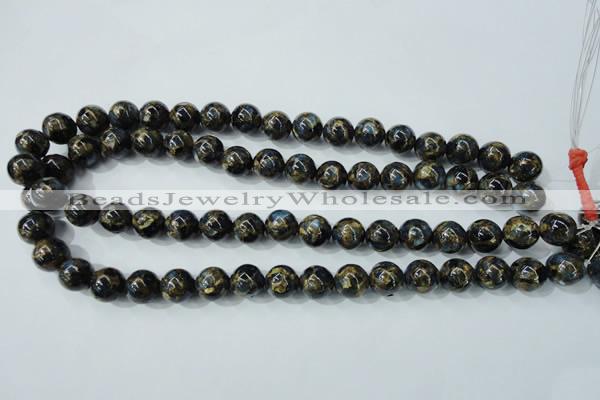 CGO164 15.5 inches 12mm round gold blue color stone beads