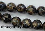 CGO165 15.5 inches 14mm round gold blue color stone beads